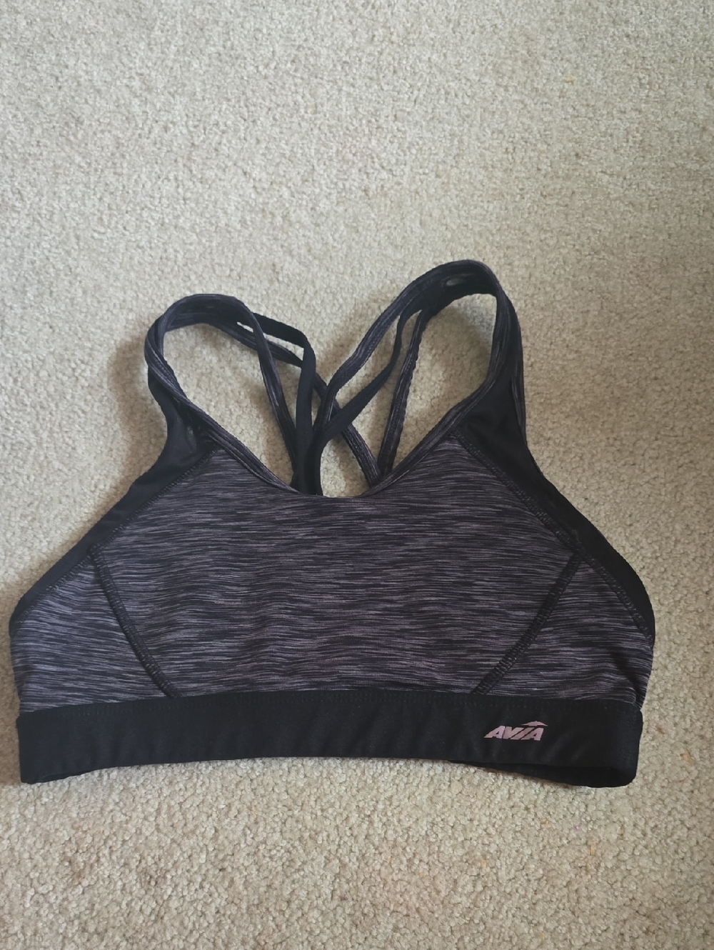 Avia Black Heathered Strappy Sports Bra with Padding